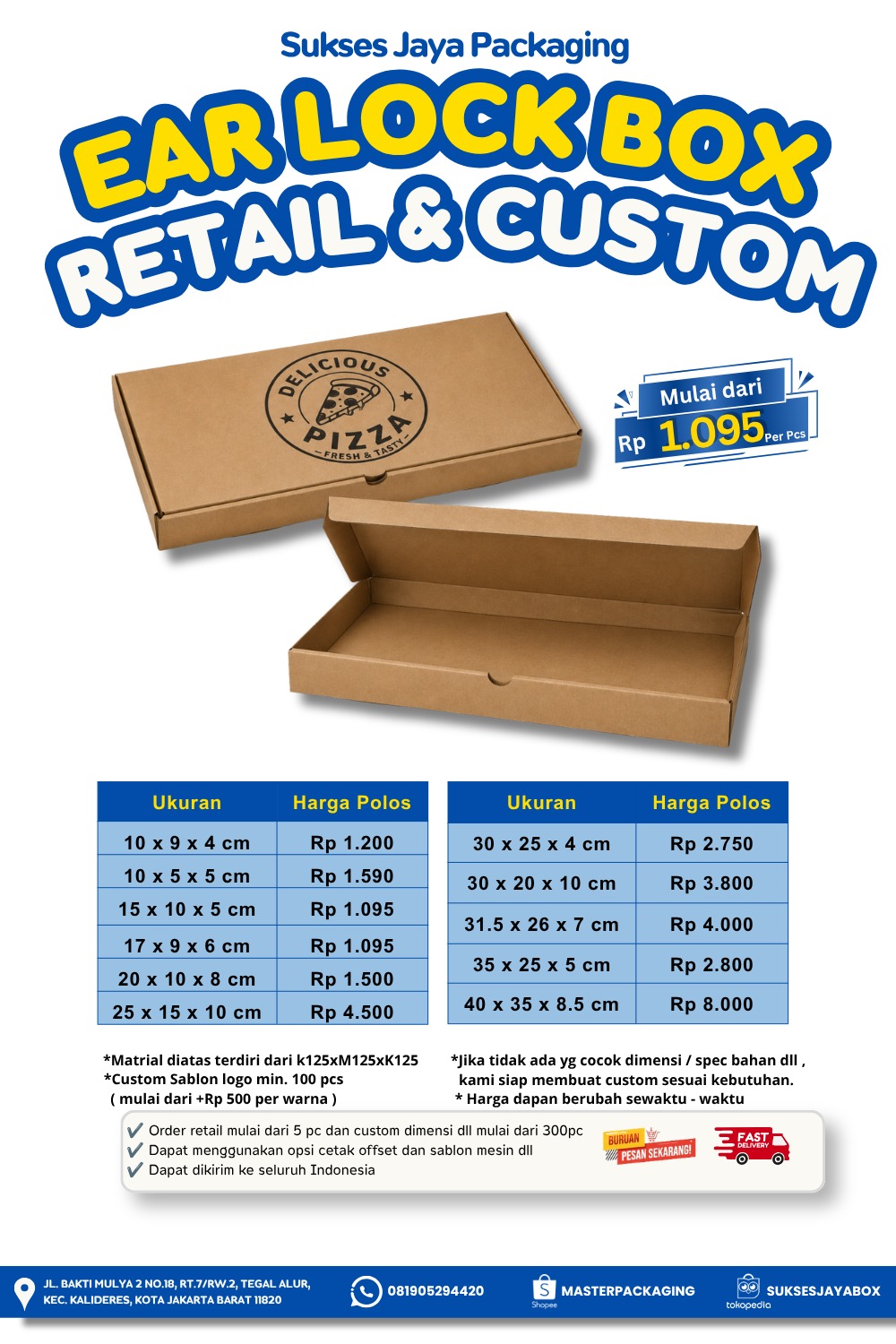 500pcs Polos & Custom Ear Lock Box ( Opsi : Ukuran, Polos / Custom ) - Gambar 2